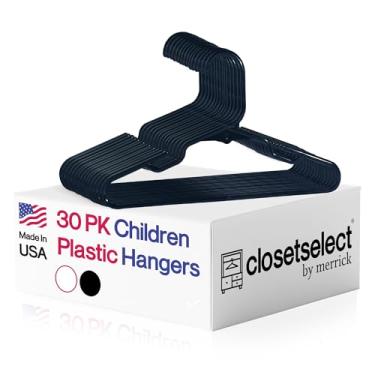 Imagem de Cabides de plástico infantis, preto, pacote com 30, design que economiza espaço, para idades de 0 a 8 anos, feito nos EUA