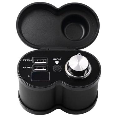 Imagem de Tomada de isqueiro para motocicleta 12V Dual USB carregador de telefone multiuso com visor voltímetro com cabeça de isqueiro (preto)