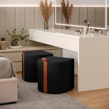 Imagem de Kit 2 Puff banco Banqueta Para Penteadeira Closet Sala Quarto Tecido Bloucle Premium. PRETO