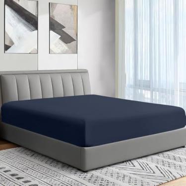 Imagem de Apenas lençol de baixo com elástico Cal-King – 600 fios premium 100% algodão egípcio – bolsos extra profundos de 40 cm – ultramacio e respirável – resistente a rugas e desbotamento – ajuste único