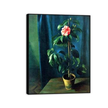 Imagem de RYLJCZ Lâminas de arte mural famosas de Adolf Erbsloh - Camellia- Reproduções de pinturas em tela- quadro emoldurado póster decoração de parede giclée 70 x 90 cm (27,6 x 35,4 pol) moldura preta
