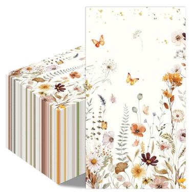 Imagem de Hokinaa Guardanapos de papel florais de outono - 100 peças 20 x 11 cm, conjunto de decorações de guardanapo de flores silvestres de outono, toalhas de mão descartáveis florais selvagens, aniversário