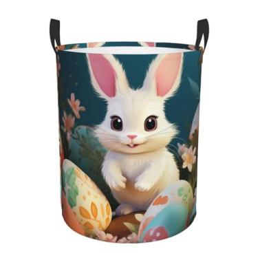 Imagem de Cesto de lavanderia fofo coelhinho da Páscoa, dobrável, impermeável, cesto de armazenamento de roupas com alças, pano Oxford, organizador de brinquedos, cesta para banheiro, lavanderia, quarto