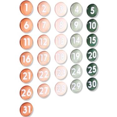 Imagem de Tellegloww Grandes números de calendário magnético, ímãs de calendário de vidro colorido para quadro branco apagável a seco, quadro branco magnético, geladeira 3,5 cm (marrom)
