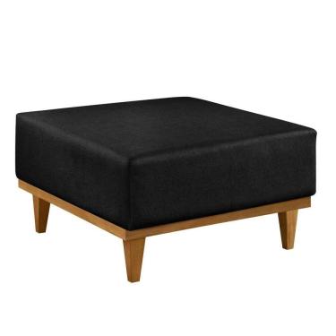 Imagem de Puff Luxo Corino Retangular Base Mesa Madeira Lar & Estilo Preto