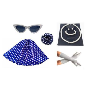 Imagem de Fantasia Anos 50 60 Lenço Pulseira Oculos Colar Luva Saia - MC PRESENT