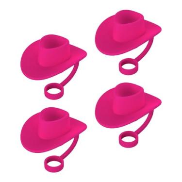 Imagem de Baoblaze Beber palha toppers chapéu de cowboy forma protetor de palha hermético selo casa cozinha criativo silicone palha dicas capa, 4 unidades rosa