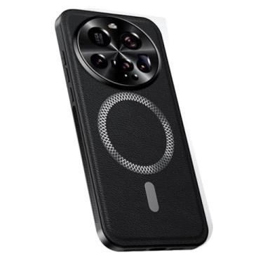 Imagem de HAOMRIYL Capa magnética para Xiaomi 15 Ultra/15 Pro/15, capa de telefone de couro retrô minimalista fina com proteção total para lentes antiarranhões, preta, 15 Ultra