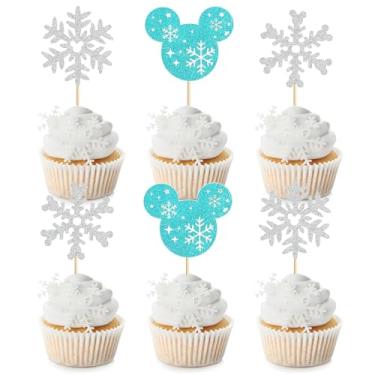 Imagem de ZpiLkes 24PCS Snowflake Cupcake Toppers Frozen Silver Blue Glitter Winter Cupcake Picks Frozen Snowflake Decorations for Mouse Party Winter Wonderland Theme Baby Shower Boy Birthday Party Supplies