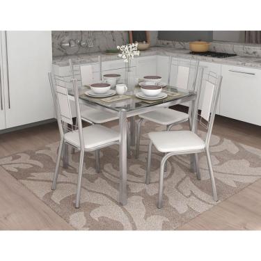 Imagem de Conjunto de Mesa com 4 Cadeiras Eduardo Cromado e Branco