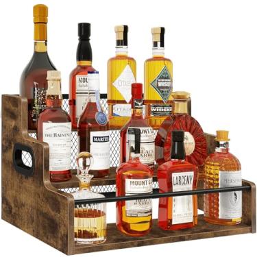 Imagem de Homode Prateleira de exibição de garrafa de licor, organizador de xarope de café em 3 etapas, rack de vinho de bancada, minibar, armário de bebidas, suporte de prateleira de bar retrô para uísque e