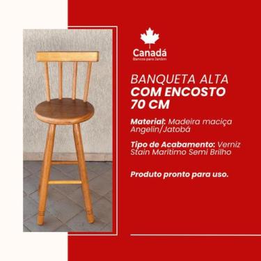 Imagem de Banqueta Alta com Encosto 70 cm Madeira Maciça - Canada Bancos de Jard