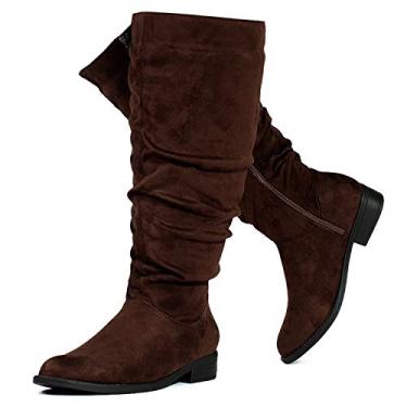 Imagem de Bota feminina RF ROOM OF FASHION de cano longo e largo com bolso na altura do joelho – Plus Size Friendly, Brown Wide Calf ( 17" Shaft Height), 11 Wide