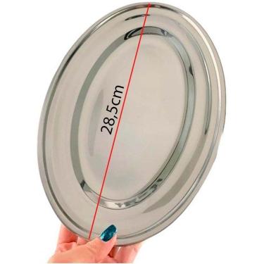 Imagem de Bandeja Travessa Oval De Aço Inox Para Servir Porções 28,5Cm
