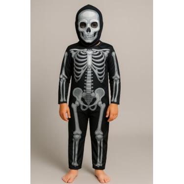 Imagem de Fantasia Infantil Esqueleto Caveira Criança Halloween Unissex Roupa Mascara Luxo (GG (veste 9 a 10 anos))