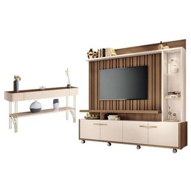 Imagem de Estante Home Theater Titan E Aparador Vivant Castanho Off White - Hb Móveis