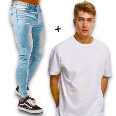 Imagem de Kit Calça Jeans Skinny + Camiseta Manga Curta Algodão Masculina 466 - 