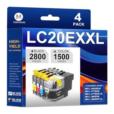 Imagem de LC20EXXL Cartuchos de tinta de alto rendimento de substituição para Brother LC20E LC20E XXL cartuchos de tinta para MFC-J5920DW MFC-J775DW MFC-J775DWXL MFC-J985DW MFC-J985DWXL Printer 4-Pack Preto