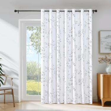 Imagem de Beauoop Cortinas blecaute florais 100% blackout de 203 cm de comprimento, 1 painel para porta deslizante de pátio, extra larga, cinza, branca, estampada, divisória de quarto, escurecimento térmico