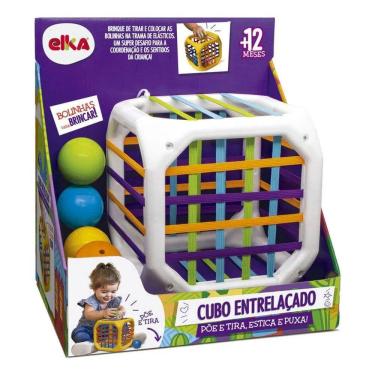 Imagem de Cubo Entrelaçado Bolinhas Chocalho Elka Diversão Sensorial para Bebês Brinquedo Infantil 1 ano+
