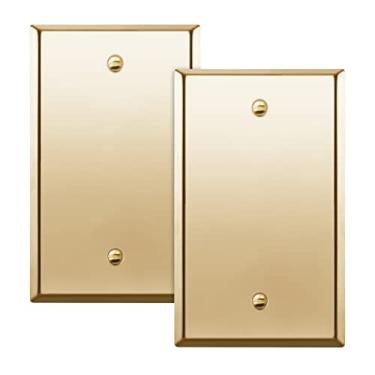 Imagem de ENERLITES Placa de parede de metal para dispositivo em branco, aço inoxidável 201, resistente à corrosão, tamanho 1 - gangue 11,4 cm x 7 cm, 7701-PB-2 peças, latão polido, ouro, pacote com 2