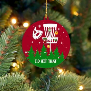 Imagem de Ornamentos de Natal de disco, cesta de golfe de disco, enfeite de madeira para árvore de Natal, enfeite decorativo para pendurar Frisbee DiscGolf, presentes de lembrança para amantes de esportes