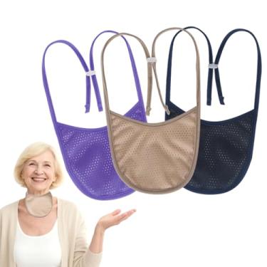 Imagem de Ehucon Capa para estoma de pescoço de traqueostomia com alça ajustável, protetor de traqueia respirável para laringectomia para tratamento de traqueostomia (azul marinho, cáqui e roxo - 3 peças