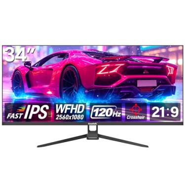 Imagem de Gawfolk Monitor de jogos 86.4 cm IPS 120Hz, tela de PC ultra larga 2560 × 1080p com moldura zero ultrafina para escritório em casa, DP, HDMI, montado na parede, preto