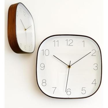 Imagem de Relógio de Parede 30cm Decorativo Design Minimalista Moldura em tom de Madeira Visor em...