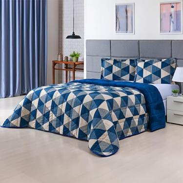 Imagem de Kit Coberdrom Edrecom Casal Queen 400 Fios Dupla Face Jogo Cama (Geométrico Azul)