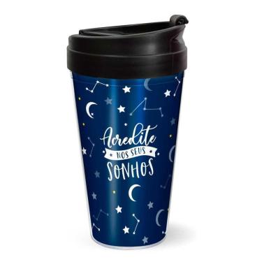 Imagem de Copo De Viagem Frase Personalizado Azul Com Tampa