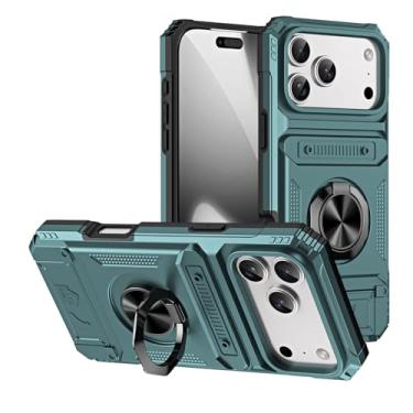 Imagem de LYJSMGZ Capa resistente para iPhone 17 Pro Max/17 Pro/Air/17, compartimento para cartão oculto com suporte de anel, atração magnética, capa militar, verde, 17 Pro Max