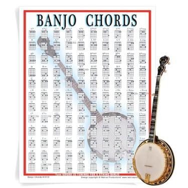 Imagem de Pôster de Mini Banjo Chord Chart - Banjo laminado para iniciantes e músicos - Pôster de teoria musical com 120 acordes diferentes - Acessórios para banjo - 21,6 cm x 28 cm - Walrus Productions
