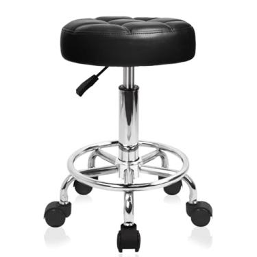 Imagem de Miuxia Cadeira de rodinhas com rodas 181 kg, capacidade ajustável, assento de espuma viscoelástica de 7,6 cm, cadeira silenciosa para salão de tatuagem, spa, pedicure e estúdio de maquiagem (preto)