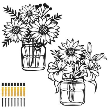 Imagem de 2 peças de arte de parede de metal minimalista decoração de parede de girassol girassol escultura ornamento de quarto para sala de estar quarto escritório