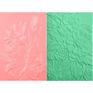 Imagem de Pasta de gravação em relevo 3D de 2 peças para fazer cartões florais, texturas de lírio, impressões, fundo de plástico, pasta de gravação para scrapbooking DIY e outros trabalhos manuais de papel,