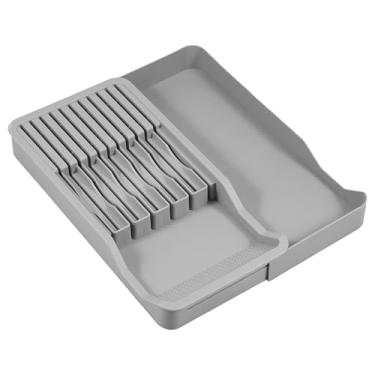 Imagem de Organizador de gaveta de facas de cozinha 2 em 1, suporte de bloco de facas na gaveta, organizador retrátil de talheres comporta 11 cortadores, organizador de gaveta de facas para cozinha doméstica