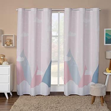 Imagem de Cortina Infantil Estampada, 3,00x2,20m, 2 Folhas, Poliéster, para Quarto, Sala, Decorativa (MONTANHA ROSA)
