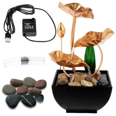 Imagem de Fonte de mesa alimentada por USB pequeno nenúfar cachoeira com rochas relaxamento fontes criativas decoração de cascata de mesa mini ornamento de fonte para decoração de mesa escritório quarto