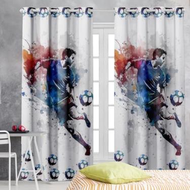 Imagem de Cortina Infantil Estampada, 3,00x2,20m, 2 Folhas, Poliéster, para Quarto, Sala, Decorativa (JOGADOR DE FUTEBOL)