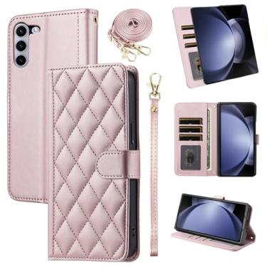 Imagem de Furiet Argyle Capa carteira para Samsung Galaxy Z Fold 6 5G 2024 com alça de pulso/ombro, compartimentos para cartões, capa de celular com suporte de couro PU de luxo para ZFold6 Z6 G Fold6 6Z