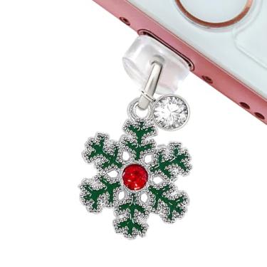 Imagem de ELISE & FONDA CP655 Porta de carregamento USB plugue antipoeira pingente de cristal floco de neve para iPhone 14/13/12/11/XS MAX/XR/X/8 Plus/7/6S/8/SE iPad iPod (verde)