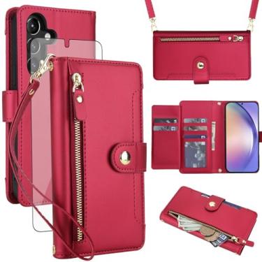 Imagem de Asuwish Capa para celular Samsung Galaxy A54 5G carteira com zíper, com protetor de tela de vidro temperado e alça de pulso transversal, suporte para cartão de crédito A545G A 54 54A 4G G5 SM A546U