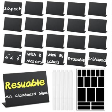 Imagem de Pacote com 20 mini placas de comida de 10 x 7,6 cm para buffet de festa, pequenos quadro-negro, cartões de lugar para mesa de casamento, padaria, etiquetas de preço com 5 marcadores brancos e 85