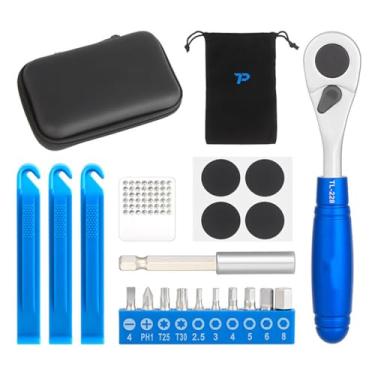 Imagem de HOUSON Conjunto de chaves de fenda catraca de 72 dentes para bicicletas - com alavancas de pneu e kit de reparo - cromo vanádio e aço S2 - magnético e compacto