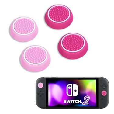 Imagem de DLseego 4 Pegas de polegar projetadas para Nintendo Switch 2 (2025), silicone macio Joycon controle analógico capa protetora antiderrapante botão Joy Con Joystick Capas, círculo - rosa