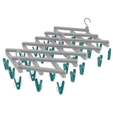 Imagem de Mini Varal Extensível Flashlimp Lav3802 Com 29 Prendedores Em Plástico Cinza Com Verde
