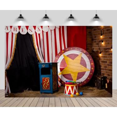 Imagem de CHNYWORK 3 x 2,4 m cenário de carnaval circo bastidores tijolo antigo circo arena interior cortina vermelha despojada fundo carnaval jogos circo decoração festa cabine foto estúdio adereços papel de
