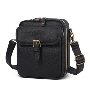 Imagem de Bolsa carteiro vintage, bolsas femininas de couro transversal de grande capacidade, mini bolsa tiracolo com compartimentos para cartões (15,5 x 7,6 x 20,3 cm), Preta (18 x 7,6 x 23 cm)