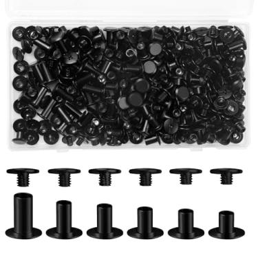 Imagem de 120 peças de rebites de couro para couro, rebites de cinto para artesanato em couro, kit de rebites de parafuso de couro para decorar bolsa, sapatos, bolsa, encadernação (preta)